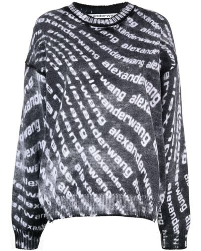 Alexander Wang Black Logo-print Cotton Sweater - Women's - Cotton/polyamide/elastane