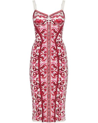 Dolce & Gabbana Majolica-print Charmeuse Bustier Dress - Red