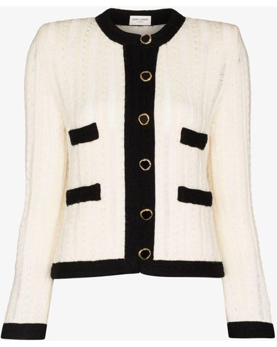Saint Laurent White Tailored Ribbed Wool Jacket - Natural