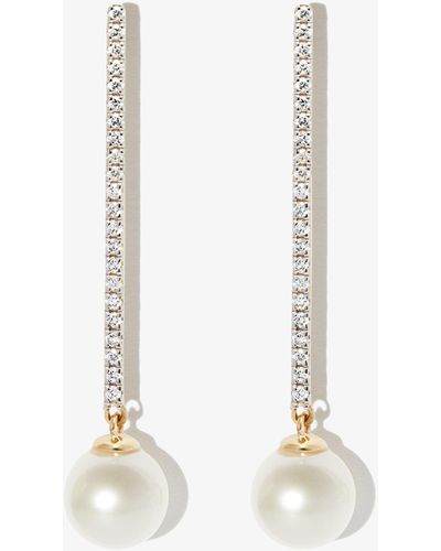 Mateo 14k Yellow Diamond Pearl Drop Earrings - White
