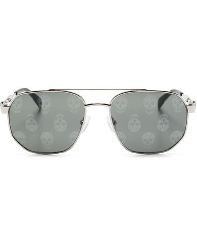 Alexander McQueen Skull-print Pilot-frame Sunglasses - Gray