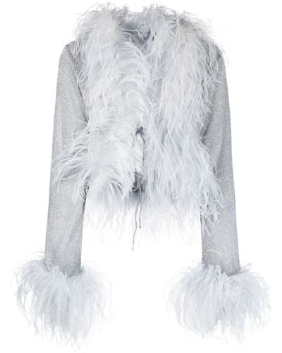 Oséree -tone Plumage Cropped Cardigan - Women's - Ostrich Feather/polyamide/metallic Fibre - White