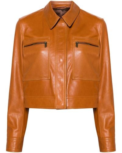 FRAME Cropped Leather Jacket - Women's - Calf Leather/polyester/viscose - Orange