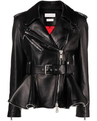 Alexander McQueen Peplum Leather Biker Jacket - Black