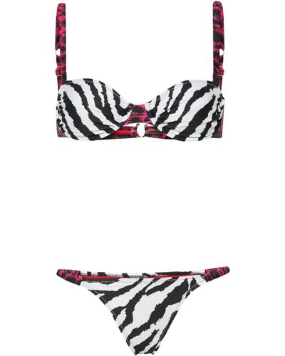 Reina Olga White Marti Zebra-print Bikini - Black