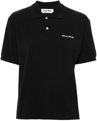 Miu Miu Logo-embroidery Cotton Polo Shirt - Women's - Cotton - Black