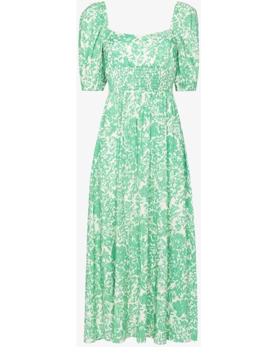 Peony Essential Floral Print Organic Cotton Midi Dress - Women's - Organic Cotton/cotton/ecovero - Green