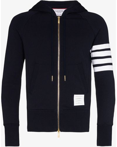 Thom Browne 4-bar Jersey Zip-up Hoodie - Blue