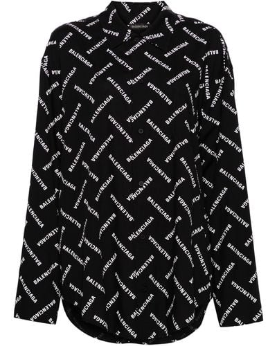 Balenciaga Logo-print Drop-shoulder Shirt - Black