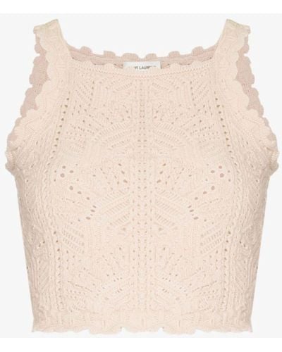 Saint Laurent Natural Cropped Crochet Top - Women's - Wool
