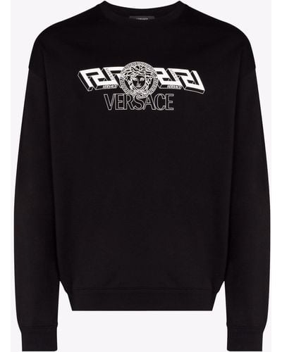 Versace La Greca Logo Cotton Sweatshirt - Men's - Cotton - Black