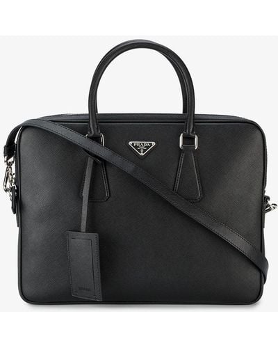 Prada Triangle-logo Leather Briefcase - Black