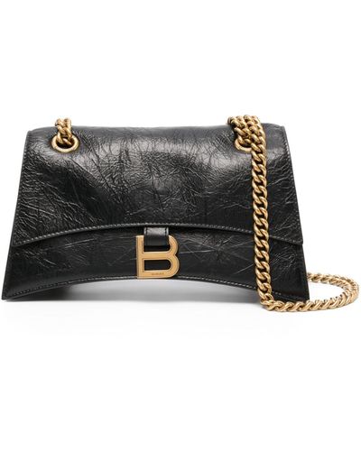 Balenciaga Crush Chain Leather Shoulder Bag - Black