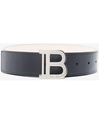 Balmain Logo Plaque Leather Belt - Black