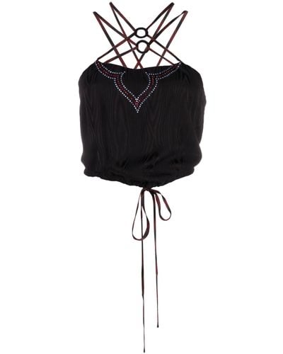 Ahluwalia Clover Crystal-embellished Top - Black