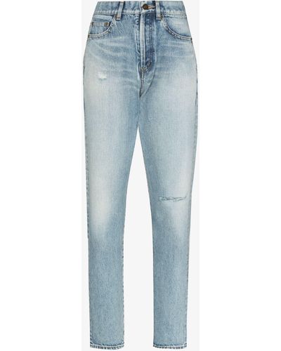Saint Laurent Straight-leg Jeans - Women's - Calf Leather/cotton - Blue