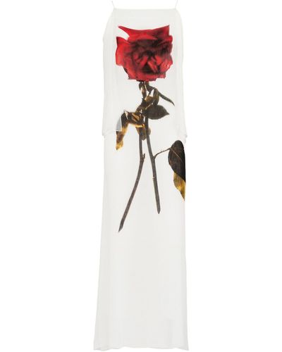 Alexander McQueen Chiffon Shadow Rose Silk Dress - Women's - Silk - White