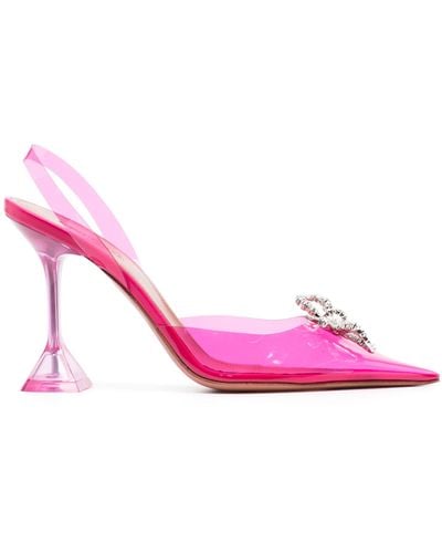 AMINA MUADDI Rosie Crystal-embellished Bow-detailed Pvc Slingback Pumps - Pink