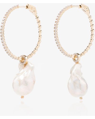 Mateo 14k Yellow Pearl Diamond Hoop Earrings - White