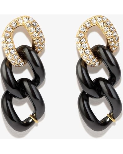 SHAY 18k Yellow Triple Link Diamond Earrings - Black