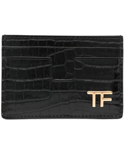 Tom Ford Croco-embossed Leather Card Holder - Black