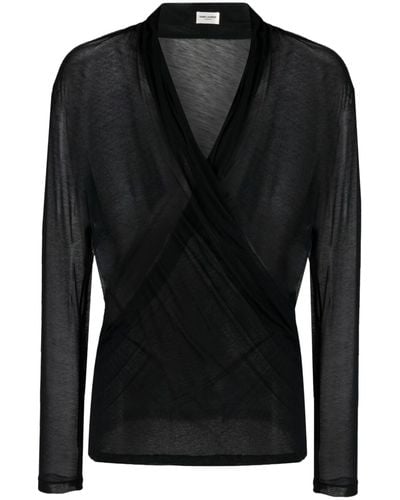 Saint Laurent Semi-sheer Wrap Shirt - Black