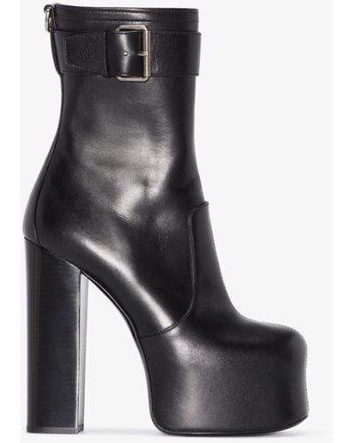 Saint Laurent Mina 95 Buckle-strap Leather Platform Boots - Black