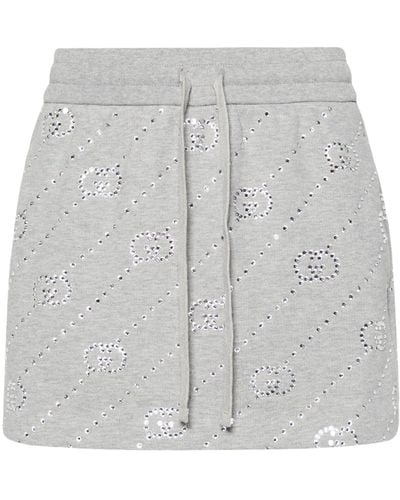 Gucci Interlocking G Crystal-embellished Miniskirt - Gray