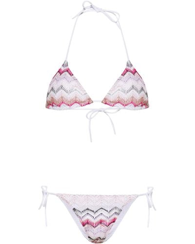 Missoni White Zigzag Crochet Bikini - Pink