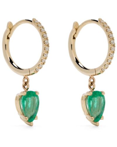 Zoe Chicco 14k Yellow Diamond And Emerald Hoop Earrings - Women's - Diamond/14kt /emerald - White