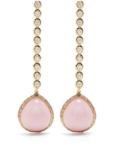 Octavia Elizabeth 18k Yellow Nesting Gem Opal And Diamond Drop Earrings - Pink