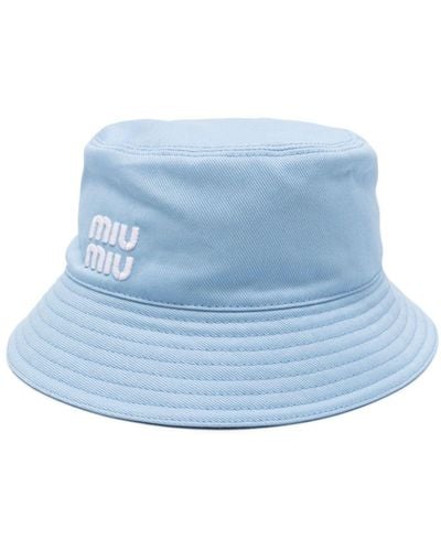 Miu Miu Logo-Embroidered Bucket Hat - Blue