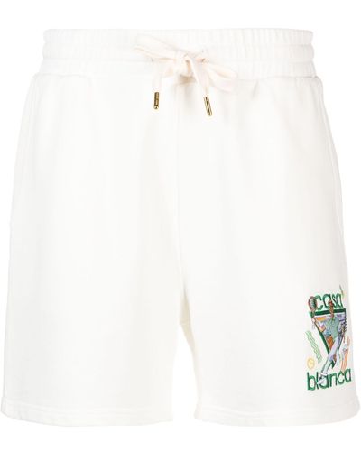 Casablanca Logo Embroidered Track Shorts - Women's - Cotton - White