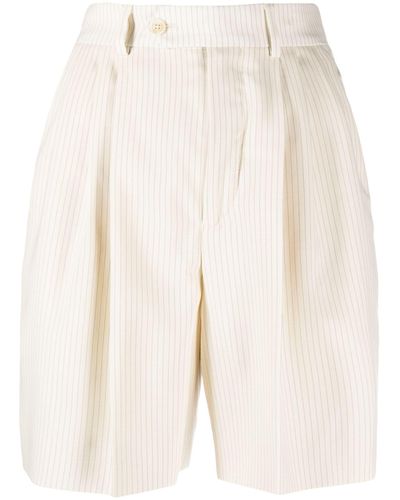 Celine Neutral Striped Wool Shorts - Natural