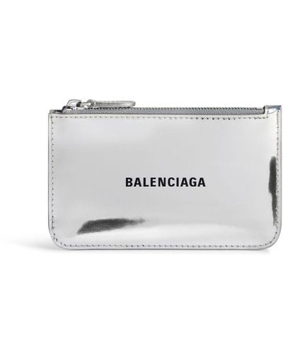 Balenciaga Logo-print Metallic Leather Cardholder - White