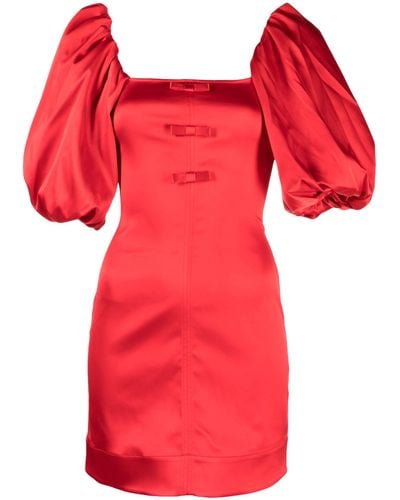Ganni Double-satin Puff-sleeve Minidress - Red
