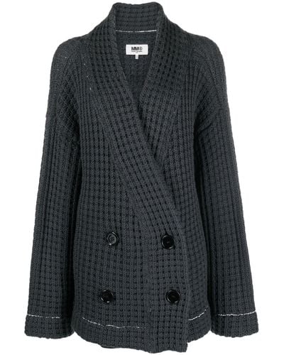 MM6 by Maison Martin Margiela Waffle-knit Double-breasted Cardigan - Gray