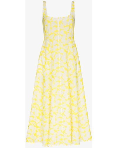 Three Graces London Ada Embroidered Cotton Midi Dress - Women's - Polyester/cotton - Yellow