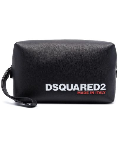 DSquared² Logo Leather Wash Bag - Men's - Calf Leather - Black