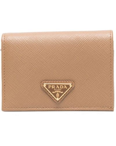 Prada Saffiano-leather Bi-fold Wallet - Natural