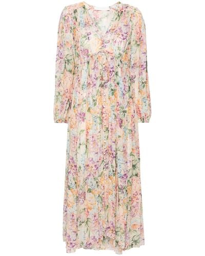 Zimmermann Multicolour Floral Viscose Long-sleeved Dress - Natural