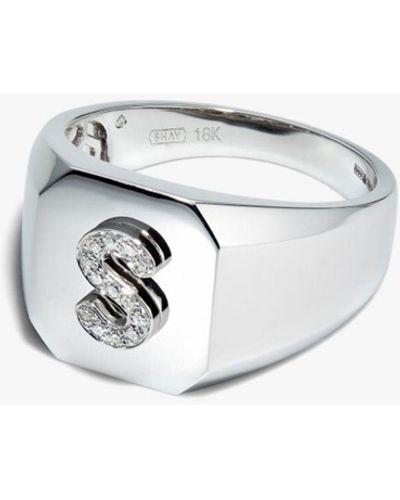 SHAY 18k White Gold S Initial Diamond Ring - Men's - 18kt White Gold/diamond