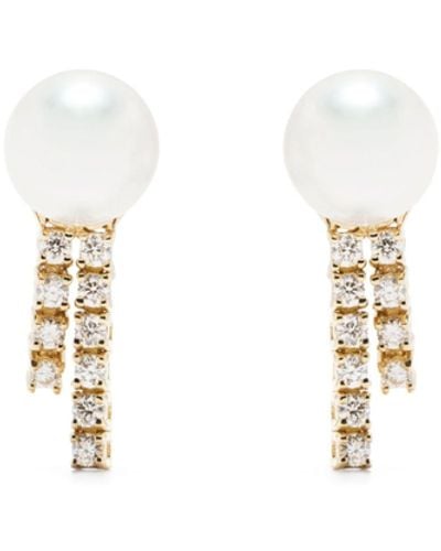 Mizuki 18k Yellow Pearl And Diamond Drop Earrings - White