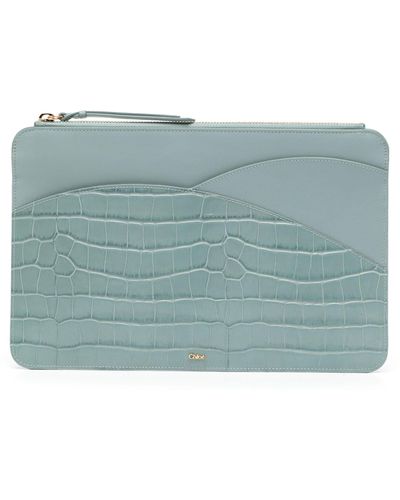 Chloé Walden Crocodile-embossed Leather Pouch - Blue