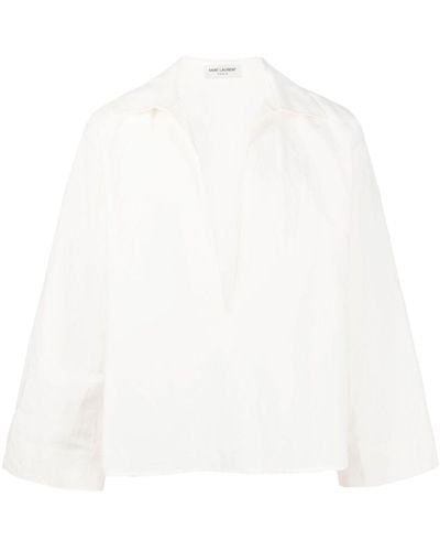 Saint Laurent V-neck Linen Shirt - White