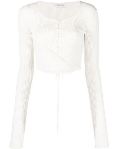 Low Classic White Ribbed Wrap Cropped Cardigan