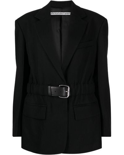 Alexander Wang Belted Wool Blazer - Women's - Viscose/calf Leather/wool - Black