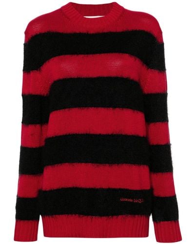Alexander McQueen And Black Stripe-pattern Jumper - Red