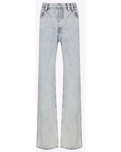Alexander Wang Skater Crystal-stripe Bleached Jeans - Women's - Cotton - Gray