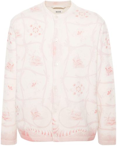 Bode Neutral Printed Mill Cashmere Cardigan - Pink